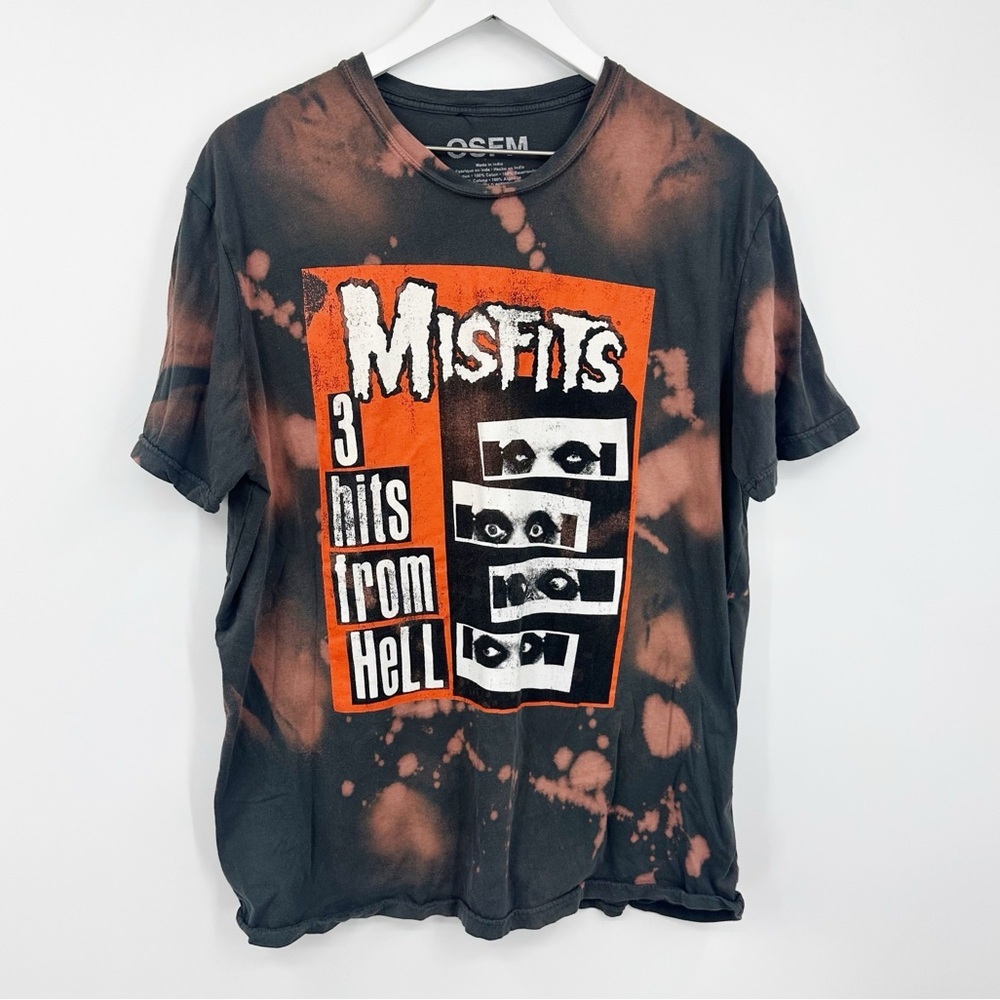 Misfits 3 Hits From Hell Custom Bleached Short Sleeve Shirt OS Upcycled Music